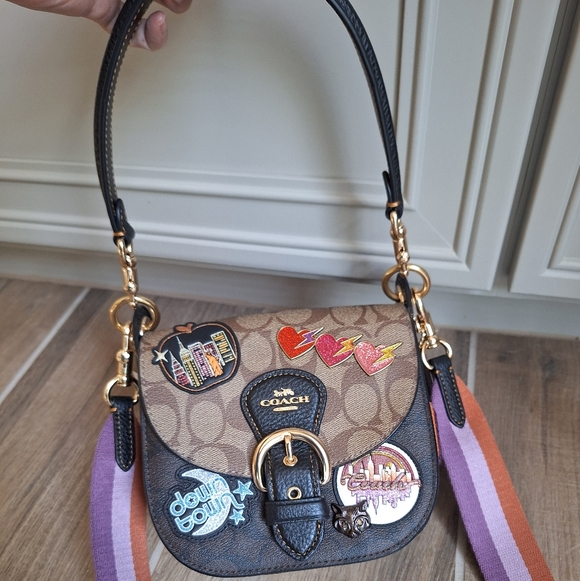 NWT Coach Kleo Disco Signature Crossbody Embellished Patchs Saddle Shoulder Bag - Picture 2 of 15